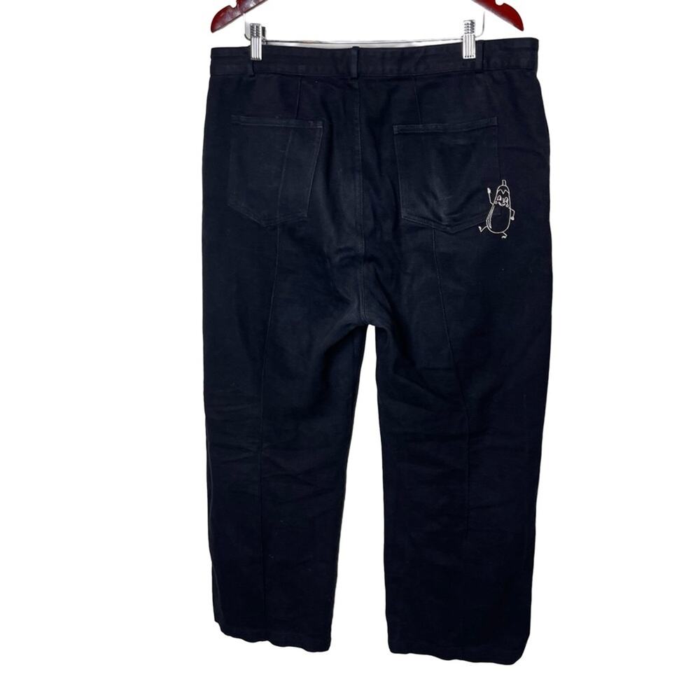 Percival X Harry Lambert Black wide leg pants Embroidered Eggplant sz 36x28